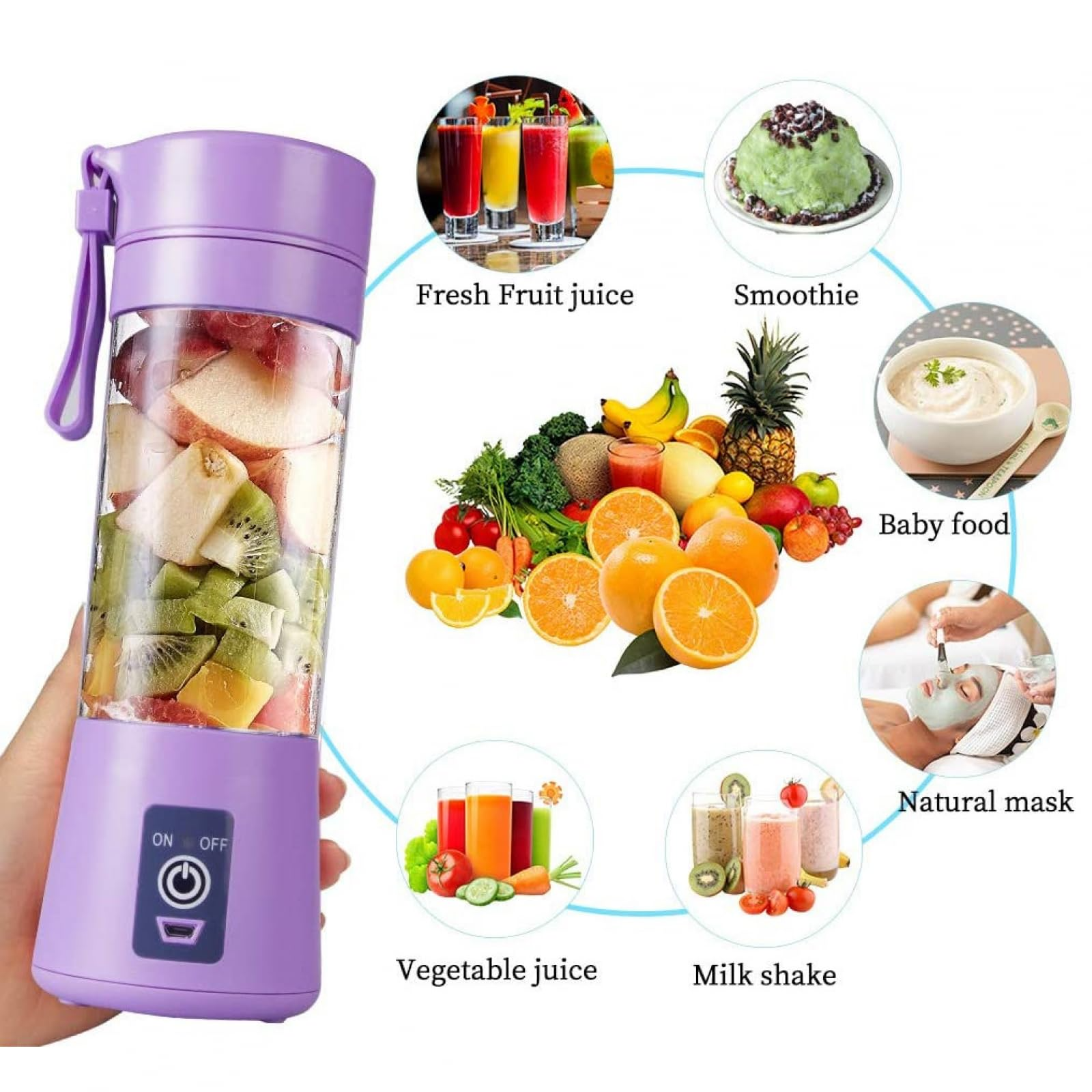 Six Blade Portable USB Electric Juicer Bottle Blender